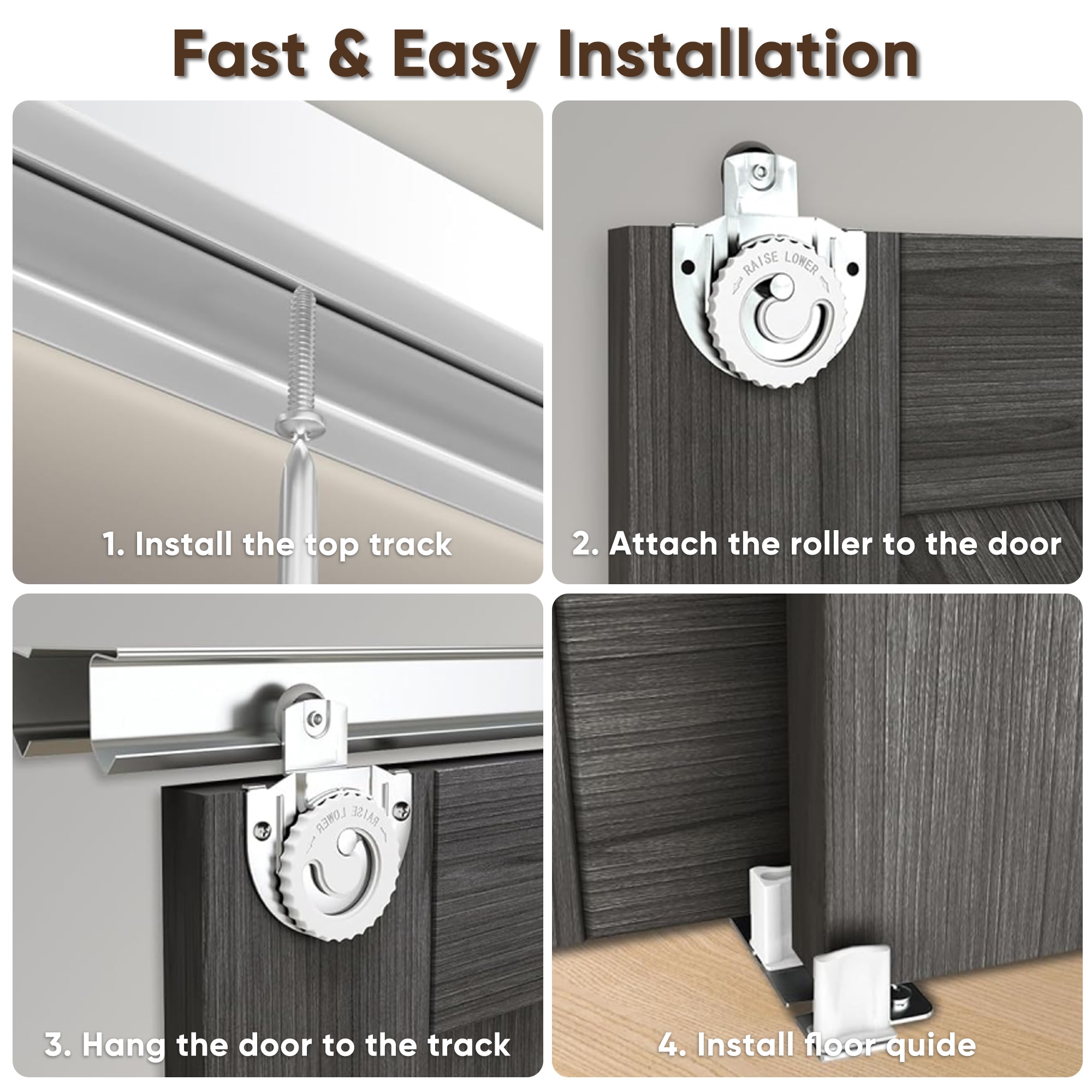 JUBEST 60"(Double 31") X80" Sliding Closet Door, K Style Bypass Closet Door With Hardware Kit & Matching Fascia, Preassembled Solid Wood Slab With Water-Proof PVC Surface, Easy To Install, Gray_voghion.com